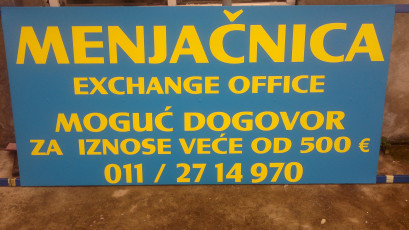 Reklamna tabla, pocinkovani lim - Menjačnica - Lokacija: Beograd
